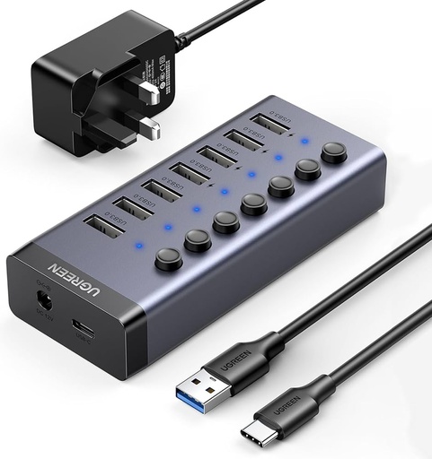[EZHUB-7] Promate 7 Port Powered USB 3.0 Hub with USB-C & US...- [0.0  Units]