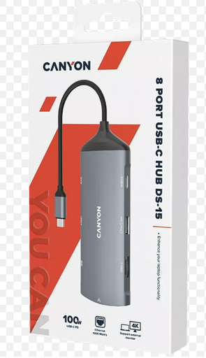 CANYON DS-15, 8 in 1 hub, with 1*HDMI,1*Gigabit Et...- [0.0  Units]
